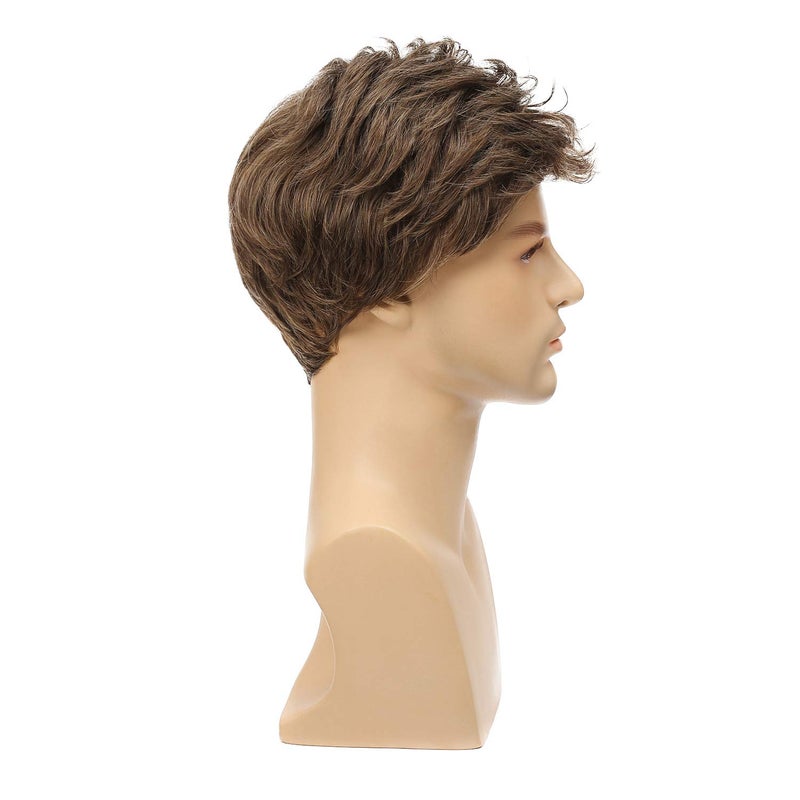 Kaneles Mens Short Brown Wig Synthetic Replacement Costume Halloween Natural Hair Wigs - Image 4